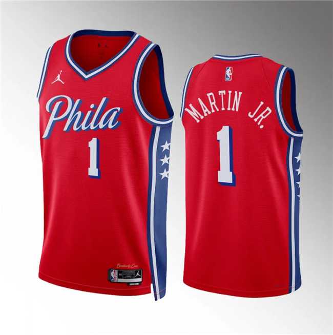 Mens Philadelphia 76ers #1 Kenyon Martin Jr Red Statement Edition Stitched Jersey Dzhi